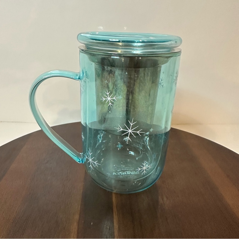 ❄️ DAVIDsTEA Double-Wall Glass Nordic Mug w/ Infuser & Lid – Snowflake Design